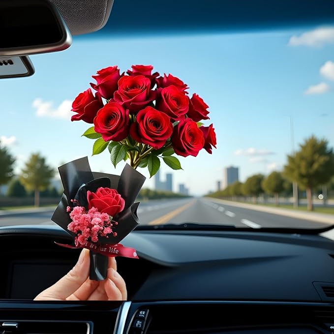 Red Mini Dried Flowers Bouquet for Car Air Vent Clips, Car Air Outlet Perfume Decoration, Air Fresheners Interior Decoration Automotive Air Fresheners Interior Accessories