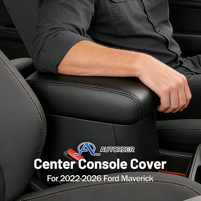 Autorder Center Console Cover for 2022-2025 2026 Ford Maverick Accessories Armrest Cover Anti-Scratch Middle Console Pad Leather Armrest Protector