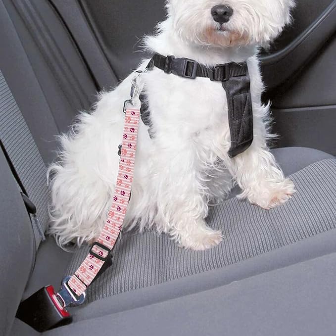 Cute Design 2-Pack Set Adjustable Pet Cat Dog Car Seat Belt, Adjustable Buckle Pet Car Harness Fabric Lanyard from 22 to 38 Inches Seatbelt Leash (Cow Dog -Two Piece in one Set)