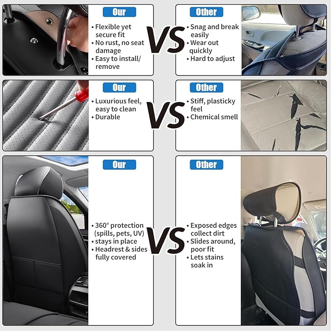 Car Seat Covers Full Set Fit for Toyota Corolla 2000-2026, Premium Faux Leather Car Seat Protector,Breathable Anti-Slip Full Wrapping Edge Seat Covers(Black&Gray,Full Set)