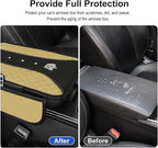 NBTEPEM Bling Crown Car Center Console Armrest Cover, Leather Middle Console Cover Cushion with 2 Storage Bags, Car Armrest Storage Box Interior Accessories for Most Vehicles(Beige)