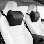 Quintor Genuine Leather Car Neck Pillow,Memory Foam Headrest Cushion, Ergonomic Cervical Support for Tesla Model 3/Y/X, Lexus, BMW- Breathable & All-Season Soft (2 PC)