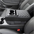 Center Console Armrest Pillow, 14.0"×8.3" Soft Leather Waterproof Armrest Cushion with Cup Holder, Comfy Memory Foam Auto Arm Rest Pad with Storage Bag, Car Accessories (Diamond Pattern)