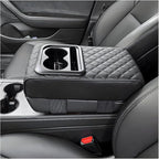 Center Console Armrest Pillow, 14.0"×8.3" Soft Leather Waterproof Armrest Cushion with Cup Holder, Comfy Memory Foam Auto Arm Rest Pad with Storage Bag, Car Accessories (Diamond Pattern)