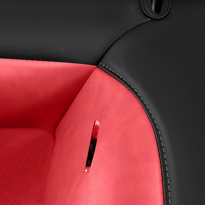 Custom Fit Ford Mustang Convertible Seat Cover 2015 2016 2017 2018 2019 2020 2021 2022 2023 2024 2025 2026, Faux Leather Car Seat Cover Full Set (Convertible-Red+Balck)