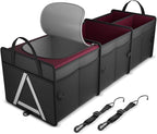 K KNODEL Sturdy Car Trunk Organizer with Premium Insulation Cooler Bag, 3 Compartments Heavy Duty Collapsible for Car, SUV, Truck, or Van (Large, Red)