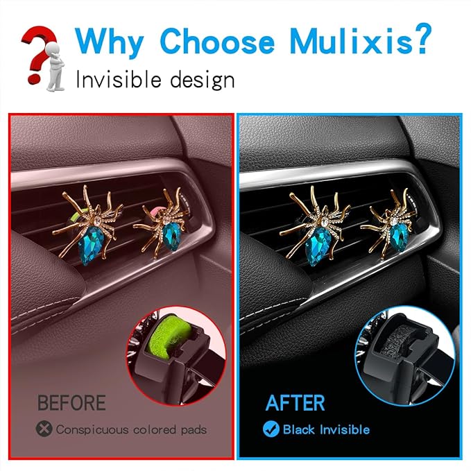 2 Pack Spiders Car Vent Clips Air Freshener Rhinestones Bling Aesthetic Car Vent Accessories Dash Blue Cool Goth Car Accessories