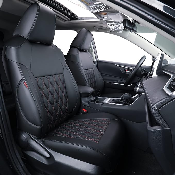 coverdream RAV4 Seat Covers Custom Fit for 2019-2024 2025 Toyota RAV4 LE,XLE,XLE Premium,Limited SUV Seat Cushion,Luxury Waterproof Leather Car Seat Protector (Full Set,Red/Black)