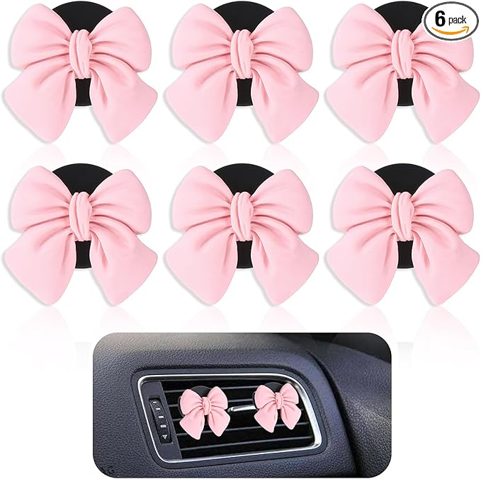 6pcs Pink Bow Car Vent Clips Air Freshener Vent Clip Cute Air Conditioning Outlet Clip Car Interior Decor Charm Accessories(3.2 cm, 3.4 cm)