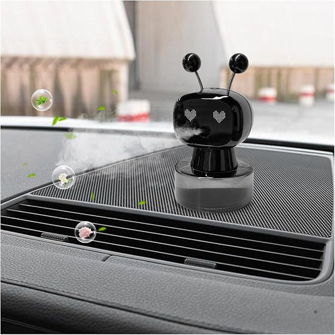 Smart Cute Robot Car Air Freshener, Fine Spray Car Aromatherapy Machine with Four-Gear Adjustment, Auto On/Off Mini Robot Fillable Essential Oil Diffuser for Vehicle Home Office (Cologne)