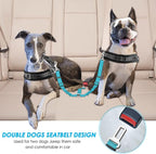 SlowTon Dog Seat Belt, Double Dog Seatbelt Adjustable Vehicle Safety Leash with Elastic Bungee Buffer, Reflective No Tangle Y Shape Two Dog Harness Seat Belt Splitter for Pets Car Trip (Mint Blue, M)