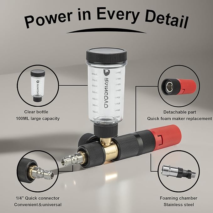 Pure Pro Foam Cannon for Pressure Washer, Adjustable Nozzle with 1/4” Quick Connector, Power Washer Soap Cannon for Car Detail, Additional 1.1mm Orifice Nozzle
