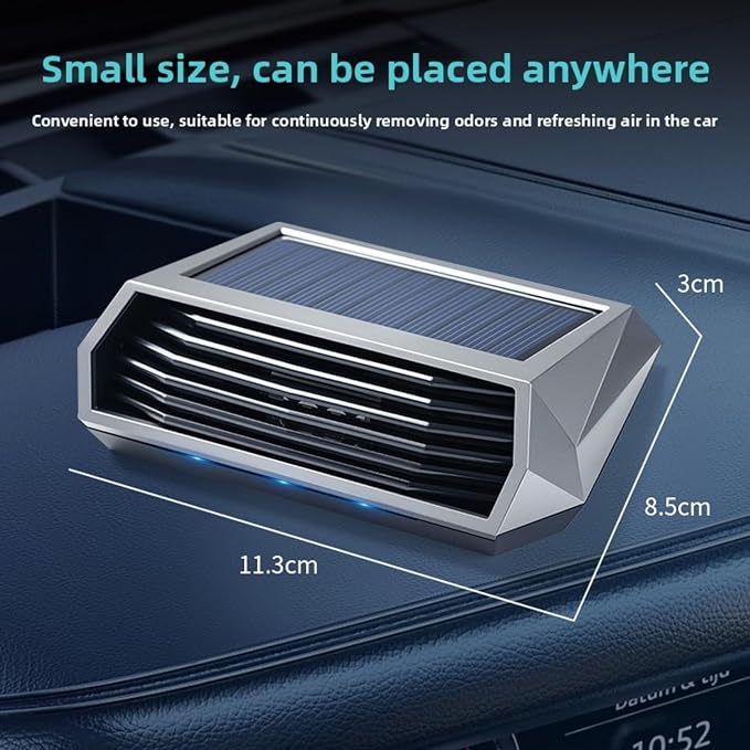 Solar-Powered Car Air Purifier with USB Charging & Ozone Odor Elimination - Portable HEPA Filter-Free Ionizer for Pet Odors, VOCs - Compact, Silent, Best for Car Use (8813 black)