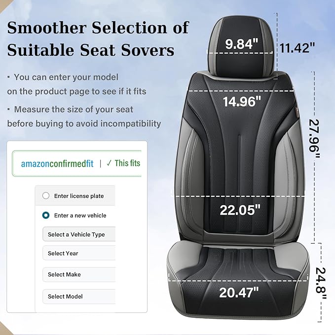 Coverado Front Seat Covers, 2 Pack Waterproof Seat Cover for Cars, Driver Seat Covers, Waterproof Car Seat Protector, Leather Car Seat Cushions Universal Fit for Most Sedan, SUV, Trucks(Gray&Black)