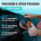Car Buffer Polisher, 5 Inch Dual Action Polisher for Car Detailing, 9mm Random Orbital Car Polisher Buffer Kit, 6 Speeds 2000-6200RPM, 4 Buffing Pads for Car detailing, Polishing, Waxing, W01