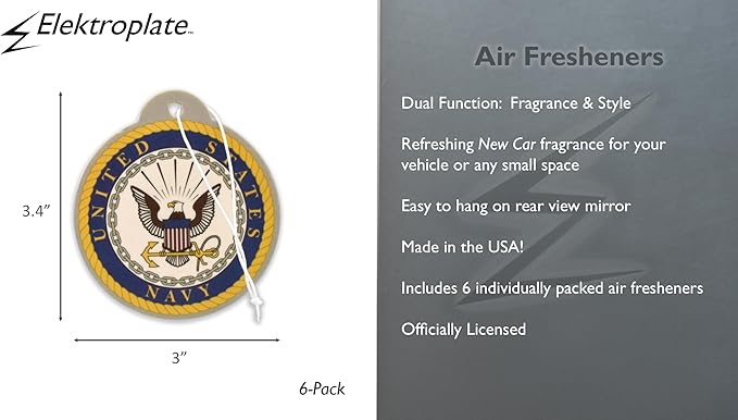Elektroplate Officially Licensed United States Navy Automotive Air Fresheners for Vehicles | New Car Scent (6-Pack) | Made in the USA