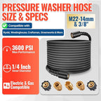 YAMATIC 3600PSI Pressure Washer Hose For Power Washer 25FT X 1/4", Kink Resistant Heavy Duty Power Washer Extension Replacement Hose With M22-14mm x 3/8" Quick Connect Kit For Gas & Electric
