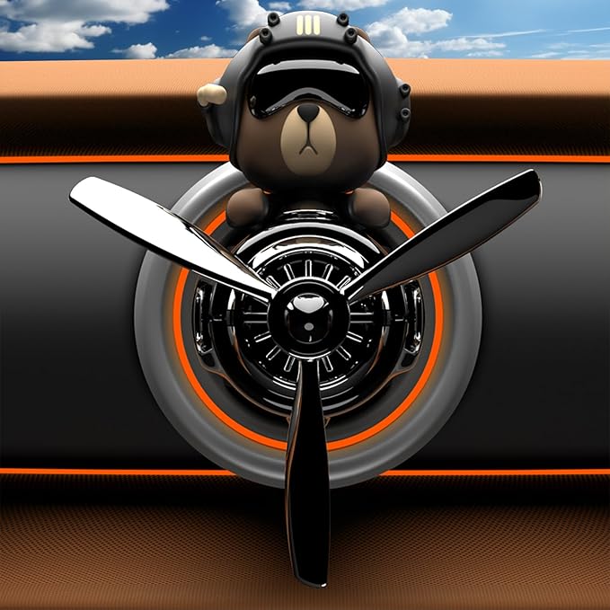 2Pcs Car Air Fresheners, Cute Bear Pilot Automotive Air Outlet Creative Car Perfume Diffuser, Automotive Accessories Air Vent Decoration with 8 Fragrant Tablets (Black 1+Black 1)