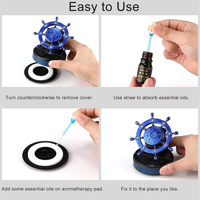 Car Air Freshener Solar Energy Rotating Car Decoration Alloy Car Diffuser Car Accessories Interior Aesthetic Car Perfume with Plant Essential Oil for Car Home Office (Black)