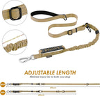 AUBELL Tactical Dog Leash Heavy Duty,4-6ft Reflective Strong No Pull Bungee Leash for Small Dogs with Comfortable Padded Double Handle,Car Seat Belt,360 Degree Rotating Carabiner,Brown