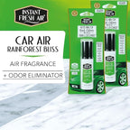 2-Pack: Dual-Action CAR AIR Freshener Rainforest Bliss -Instantly Eliminates Odors from Smoke, Food, Pets in 2 Seconds - For Commuters, Pet Owners, Rideshare Drivers 1.35 Oz. - INSTANT FRESH AIR