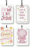 Pastel Christian Car Air Freshener 4 Pcs Coconut Scented, Faith Based Girly Car Accessories Mirror Decor for Women, Religious Bible Verse Hanging Air Freshener for Cars Closet Drawer Books