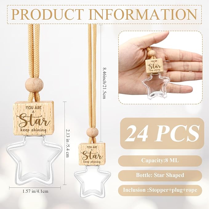 24 Pcs Employee Appreciation Gifts 8ml Car Diffuser Air Freshener Hanging Ornament Empty Glass Essential Oil Bottle Thank You Gift for Volunteer Administrative Professionals Staff Coworker Teacher