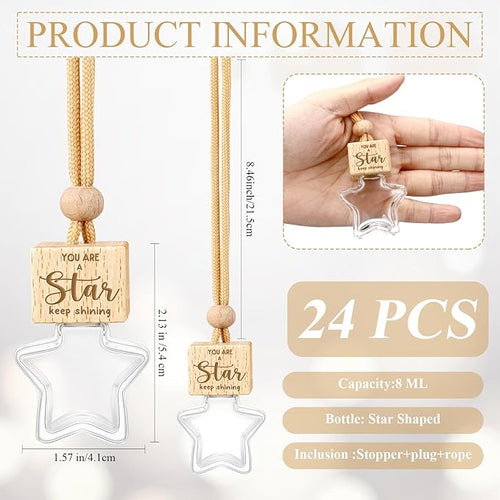 24 Pcs Employee Appreciation Gifts 8ml Car Diffuser Air Freshener Hanging Ornament Empty Glass Essential Oil Bottle Thank You Gift for Volunteer Administrative Professionals Staff Coworker Teacher