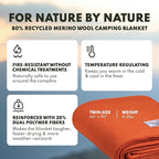 Woolly Mammoth Woolen Company Merino Wool Blanket - 80% Merino Wool - Camping Blankets for Cold Weather - Mositure-Wicking for Overlanding, Hunting, Emergency Kits, Bushcraft (66" x 90" Ember)