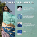 zzlamb Camping Blanket for Cold Weather,Outdoor Puffy Blanket Portable Down Alternative,Windproof Warm Cloak with Snaps,Cozy Quilt Backpacking Picnic RV Travel Plane Car Hammock Beach Climbing