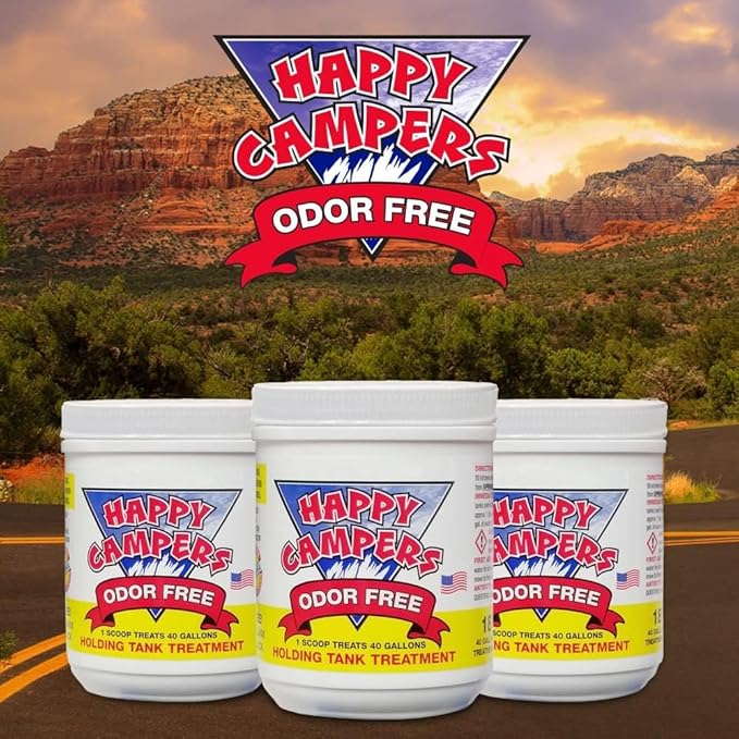 Happy Campers RV Toilet Treatment - Powerful Odor Control, Long-Lasting RV Tank Treatment - Prevents Clogs, Buildup, Sensor Failure - Keeps Holding Tank Clean & Healthy, Odor Free (18 Treatments)