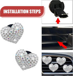 4PCS Bling Heart Air Vent Clips, Car Air Fresheners Vents Clips, Crystal Rhinestone Air Conditioning Outlet Clip, Cute Car Accessories for Women (White)