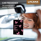 Lacama Christian Car Air Freshener 3Pcs，Coquette Pink and Black Bow Christian Bible Verse Cars Scents Air Freshener for Women Girls Gifts, Religious Car Accessories Interior Mirror Decor Hanging