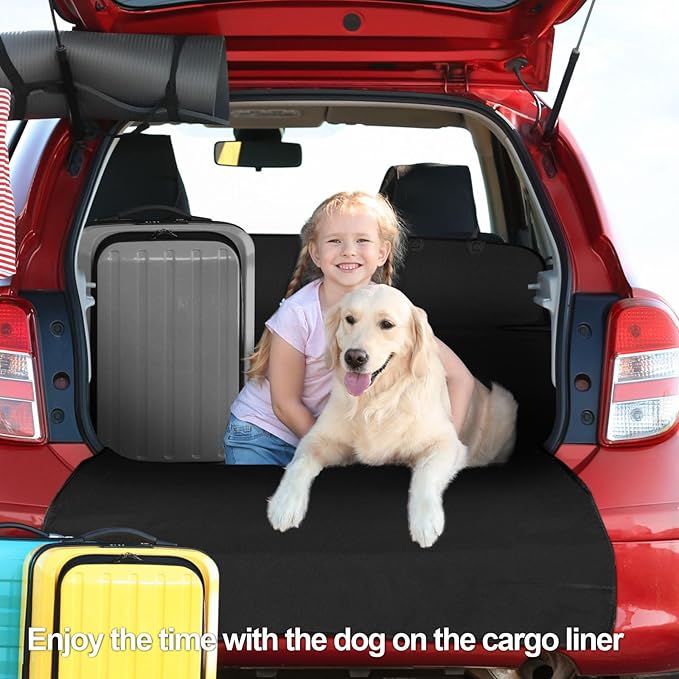 F-color SUV Cargo Liner for Dogs - Waterproof Pet Cargo Liner, Comfort Dog Cargo Cover with Bumper Flap Protector, Scrachproof for Large SUVs Sedans Trunks Vans, Black
