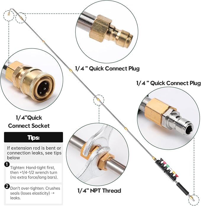 Pressure Washer Extension Wand Upgrade, 9 Pack Power Washer Lance with 6 Nozzle Tips, 30°,90° Curved Rod, 1/4" Quick Connect, 4000 PSI