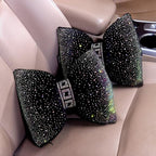 Bow Neck Support Pillow for Driving Seat Travel Head Rest Sparkly Bling Car Accessories Sparkly Rhinestone Headrest Black 2pcs for Women Men