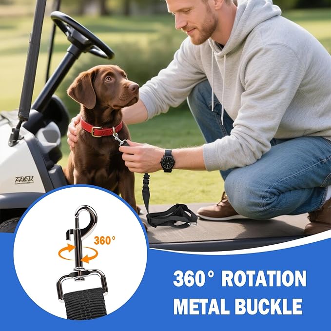 Dog Seat Belt Tether for Golf Cart, Adjustable Golf Dog Collar Leash for Car, Pet Dog Seat Belt Harness for Golf Cart Pet Safety Protection to Prevent Accidental Injury (Black)