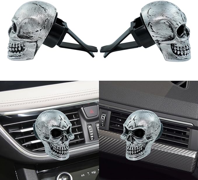 Skull Car Air Fresheners Cute Cool Funny Air Conditioning Vent Perfume Diffuser Decoration Interior Car Accessories 2 pcs