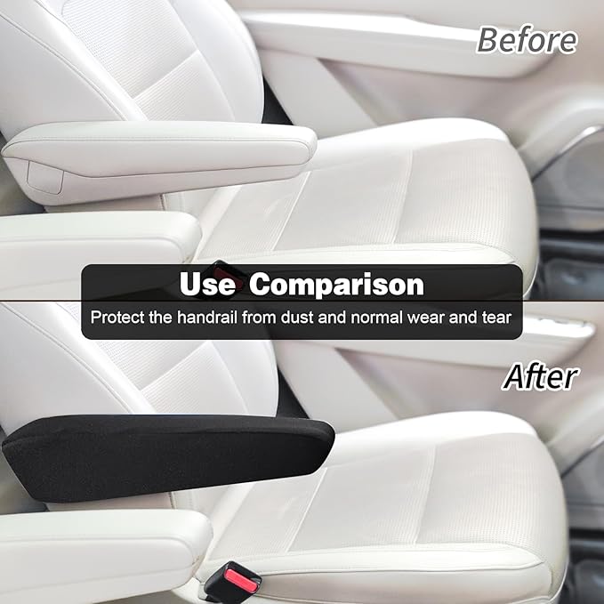2 PCS Car Armrest Cover Elastic Fabric Cars Front Seat Arm Rest Cushion, Universal Replacement Center Console Lid Armrest Cover Skin Protectors Interior Accessories for Car SUV Truck and Van(Black)