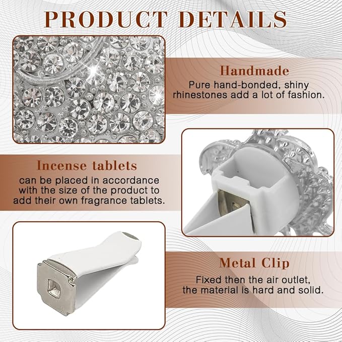 2PCS Elephant-Shaped Car Vent Clip with Rhinestone, Car Vent Accessories, Elephant Design Auto Air Freshener Diffuser, Rhinestone Air Conditioner Outlet Clip for Women Girls (Silver, Elephant)