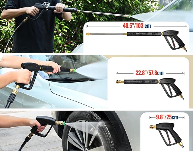 YAMATIC Pressure Washer Gun and Hose Kit, 25 FT Kink Resistant Power Washer Hose and Wand, 3/8" Swivel Quick Connector & M22-14mm Fitting Replacement for Ryobi, Simpson, Craftsman
