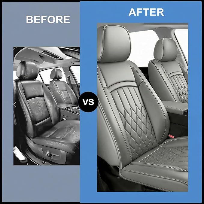 Fit Ioniq Car Seat Covers for Hyundai Ioniq 2017-2026 - Premium Leather, Waterproof, All-Weather, Airbag Compatible, Anti-Slip, Breathable, Easy Install, Seat Protectors, Full Set, Gray