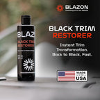 BLAZON Black Trim Restorer – Dye-Infused Plastic Restorer for Faded Exterior Trim, Deep Black Finish, Scratch Correction, Long-Lasting Durability & UV Protection - 4 oz
