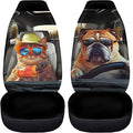 Soft Front Car Seat Covers Bulldog and Cat Full Wrapping Edge Premium Polyester Seat Covers Universal Automotive Seat Cushion Covers for Sedan,Vans,Trucks