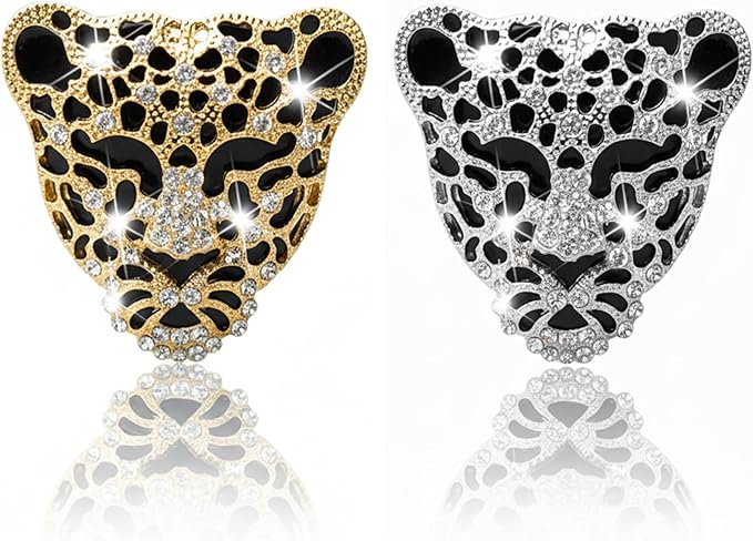 Bling Rhinestone Leopard Head Car Air Freshener Vent Clip, Sparkly Cheetah Print Auto Decoration, Refillable Essential Oil Diffuser, Cute Car Accessories for Women