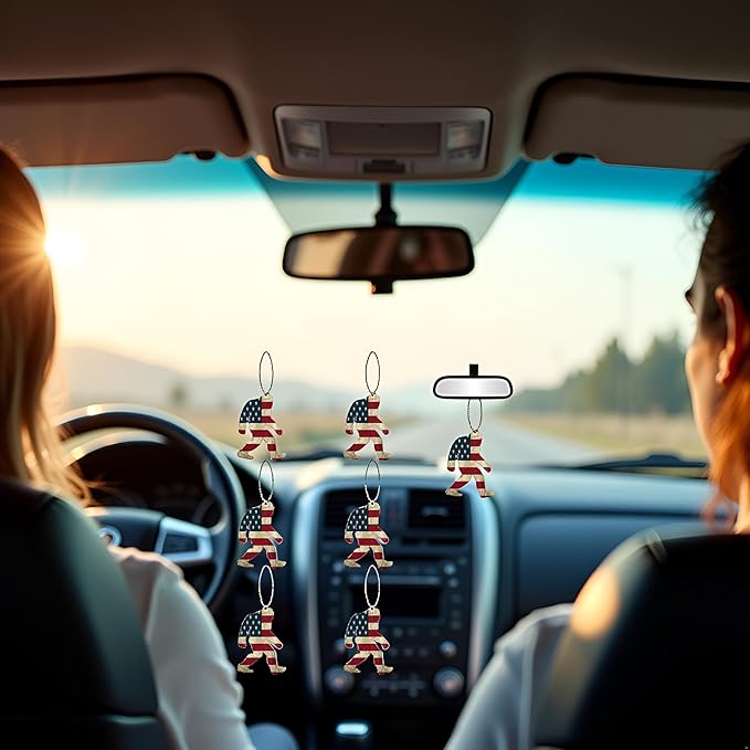 6 Pcs USA Flag Bigfoot Sasquatch Car Air Fresheners, Funny Hanging Air Fresheners Long Lasting Cute Car Mirror Scented Hanging Decoration Ornaments Gift Interior Accessories for Men Women