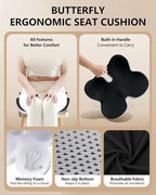 Seat Cushion for Office Chair,Butterfly Memory Foam Seat Cushion for Office,Dask,Car,Wheelchair, Tailbone Pain Relief Cushion for Long Sitting - Back, Sciatica, Coccyx,Hemorrhoids