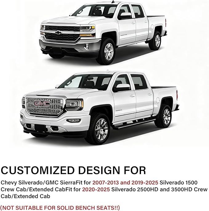 Coverado Chevy Silverado Seat Covers Full Set, Faux Leather Car Seat Covers Fit for 2014-2018 1500, 2015-2019 2500HD 3500HD Chevy Silverado GMC Sierra Crew Double Extended Cab (Black)