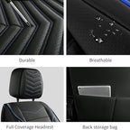 Car Seat Covers, Breathable and Waterproof Leather Seat Covers for Cars, Universal Anti-Slip Driver Seat Cover for Most SUV Pick-up Truck Sedan (2 PCS Front Seat, Black + Blue)