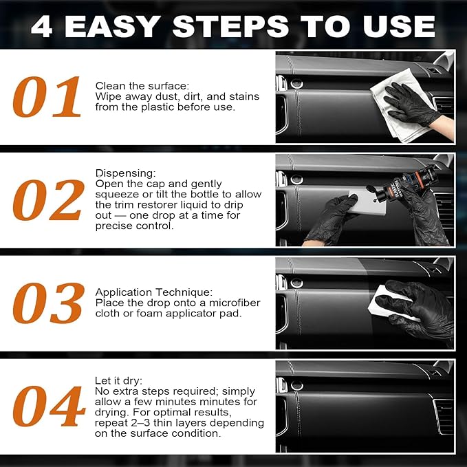 Plastic Restorer for Car Trim – 4oz Restores Faded Black Plastic, Vinyl & Rubber with Long-Lasting Shine & UV Protection – Interior & Exterior Car Plastic Restorer, Black Trim Restorer